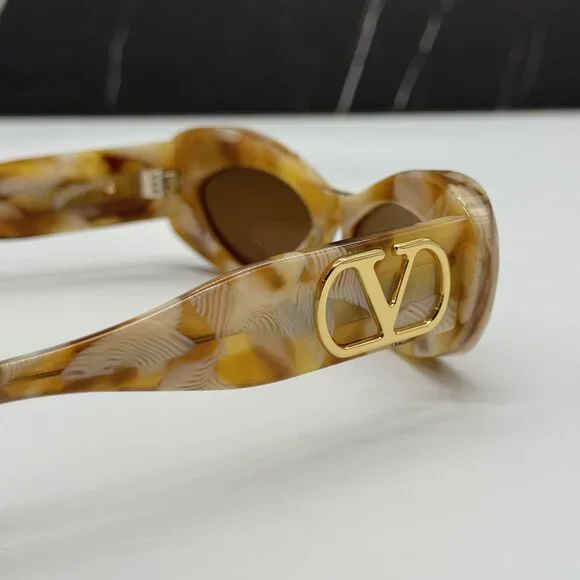NEW VALENTINO VLS-178D HAVANA IVORY OVAL SUNGLASSES VALENTINO